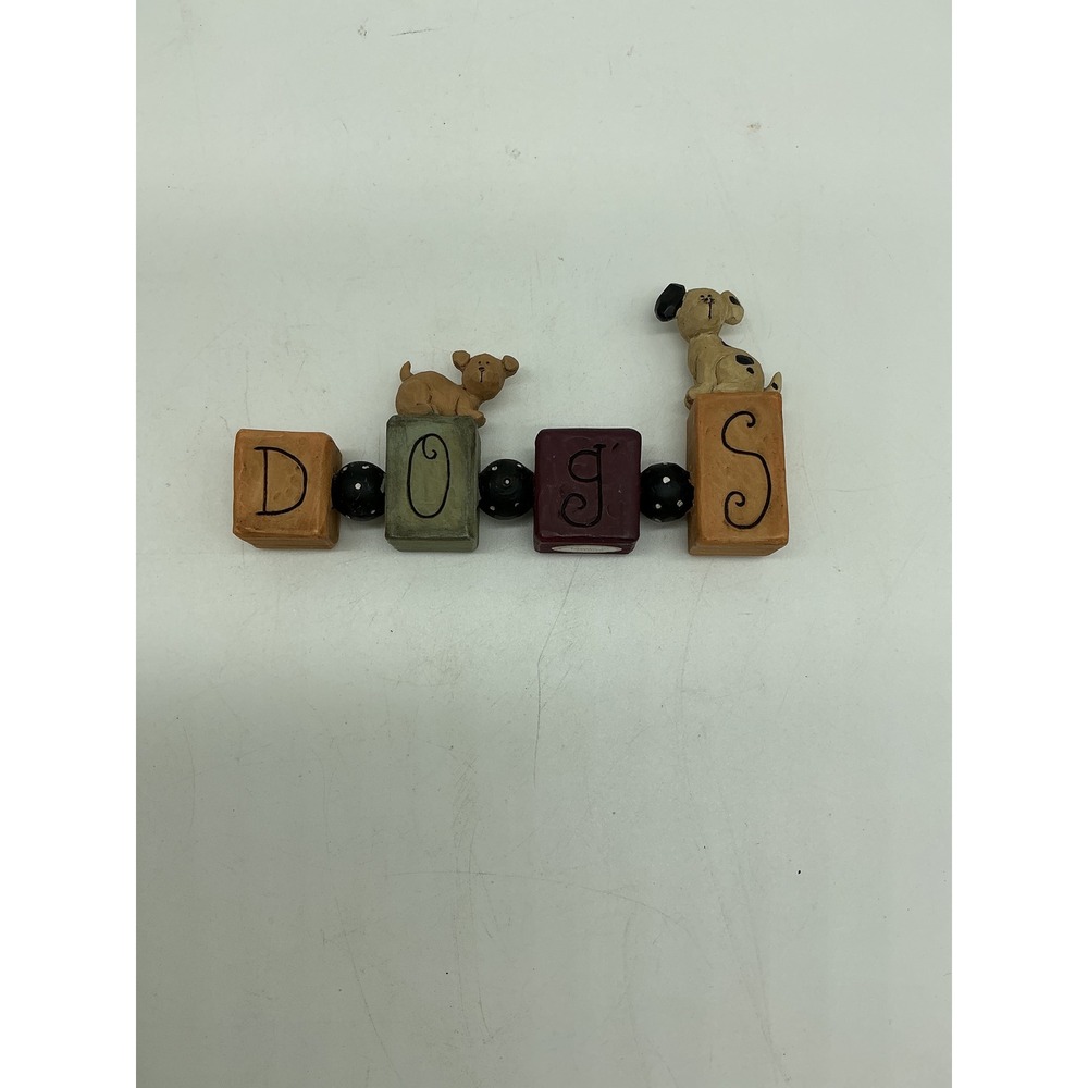 Suzi Dogs Block Sign Figurine Rustic Puppy Decorative Accent Polka Dot Beads